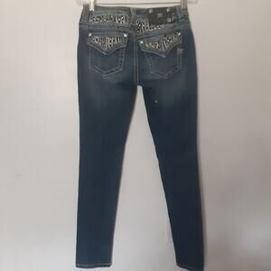Miss Me Jeans Women 27 Blue Denim Mid Rise Skinny Fit Flap Pocket Distressed